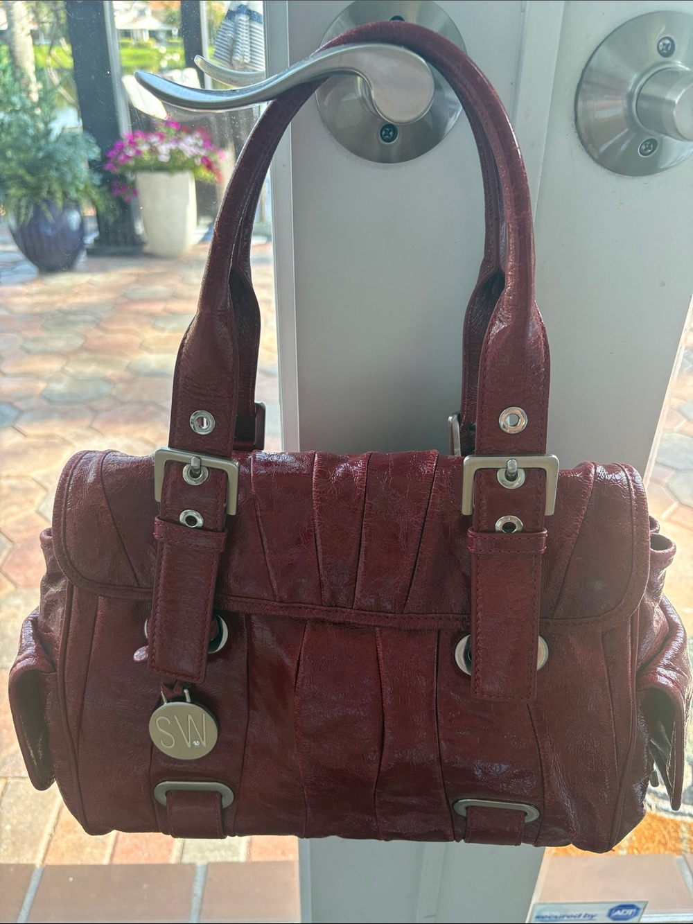 Burgundy Leather Satchel Bag - Women's Handbag Stuart Whitman